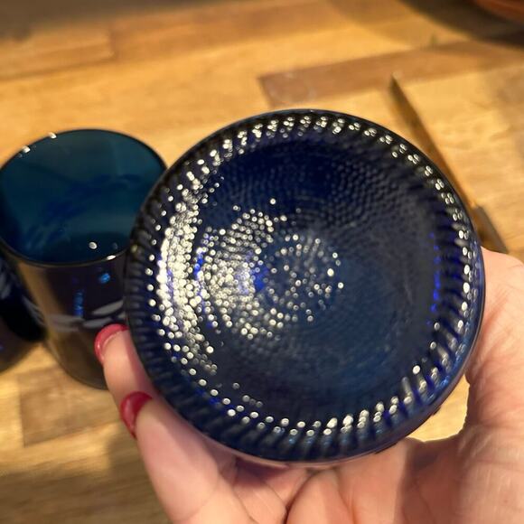 Upcycled Cobalt Blue Wine Bottle Tumbler Glass Set of 3 fish - Picture 7 of 8